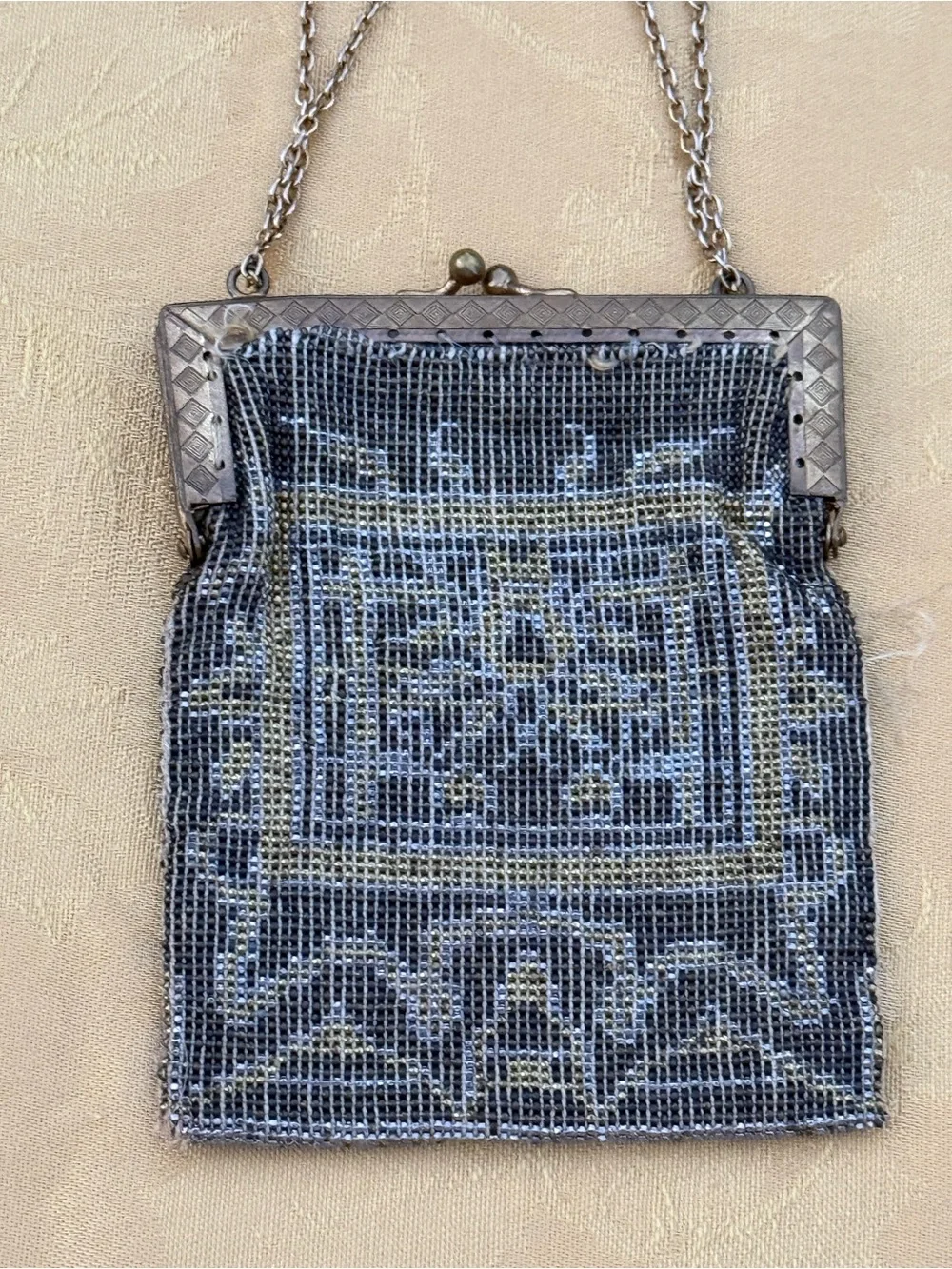 Antique 1920s Art Deco Steel Cut Beaded Evening Bag Made in France Flapper-AS IS